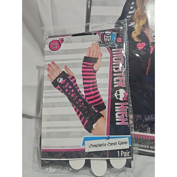 MONSTER HIGH FANGTASTIC HOODIE ZIP VEST BLACK COSTUME With GLOVES CHILD M 8-10 - Picture 2 of 9